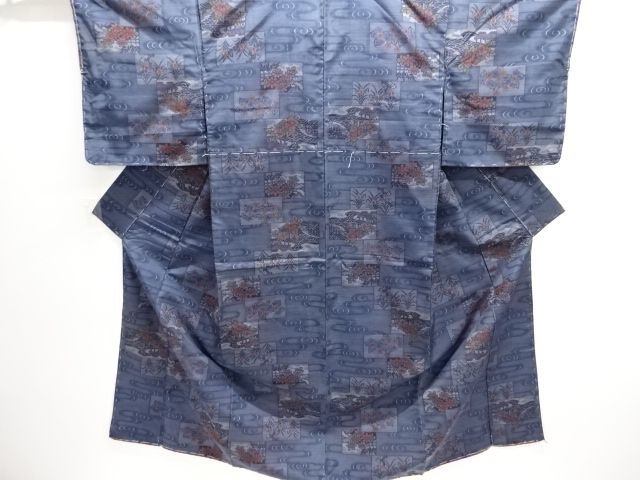 観世水に草花模様織出し西陣伝承紬着物